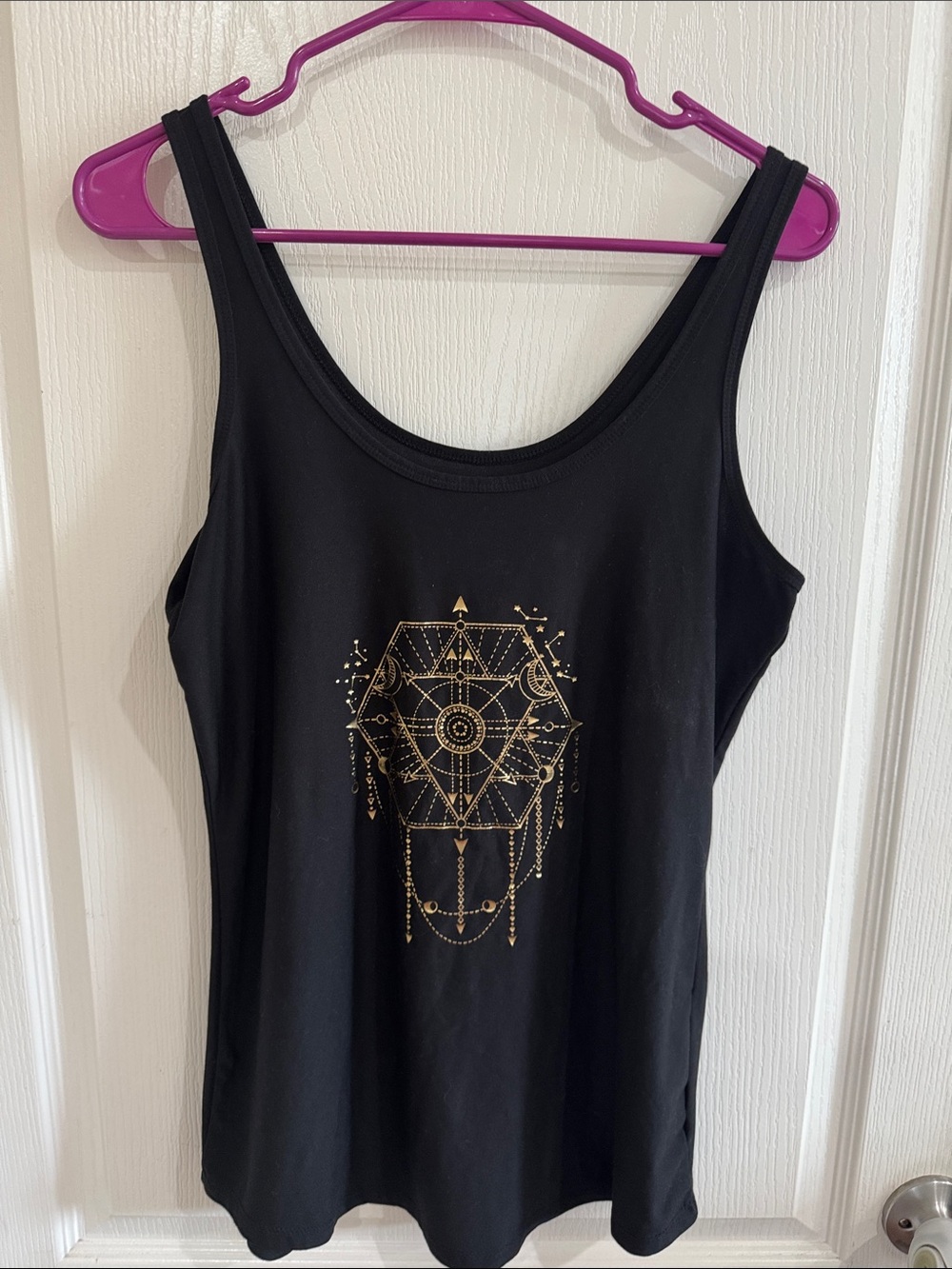 No Boundaries Black Tank with Gold Geometric Dreamcatcher Design